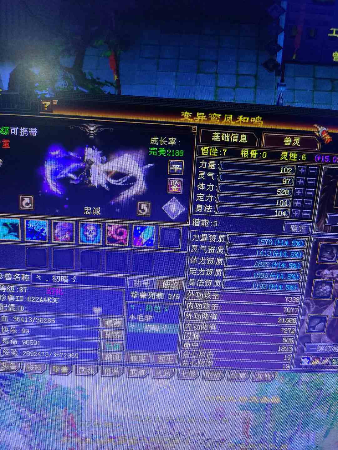 携带等级:95级 | 等级:87 | 悟性7 | 灵性6 | 最高资质:2189 | 【逆光代售宝宝交易全免手续费】商品图片